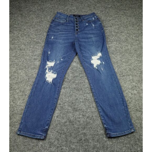 Judy Blue Denim - Judy Blue Jeans‎ Womens 5/27 Denim Distressed Button Fly Boyfriend Fit Stretch